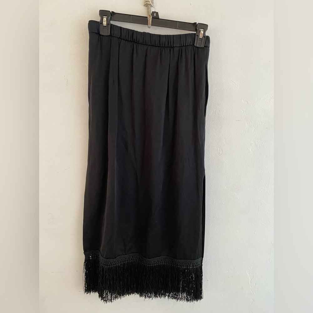 Zara Elegant Black Fringe Pencil Skirt size xs NWT Pockets and adjustable - Picture 5 of 7